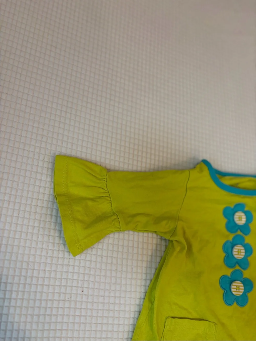 Y2K-Style Lime Green Neon Blue Flower Striped Button Bell Sleeve Shirt